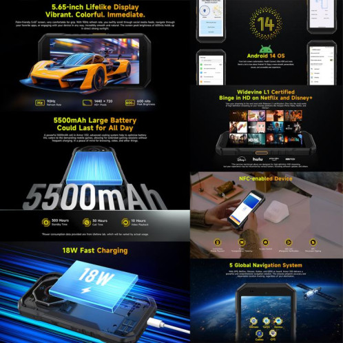  Téléphone robuste Ulefone Armor X32, 6 Go 128 Go, vision nocturne, écran 5,65 pouces, Android 14, MediaTek Helio G91 Octa Core, réseau : 4G, NFC, OTG (orange) SU892E856-010